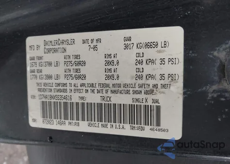 2005 Dodge Ram 1500 Slt/Laramie из США, поврежденный, VIN 1D7HA18NX5S354616